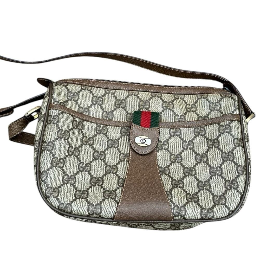 Vintage Gucci Sherry Line Beige and Brown Crossbody Bag